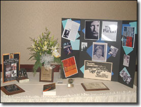 Some of Garys many awards and memorabilia. Crossing the Rubicon was placed on the table by Garys ex wife Susan.